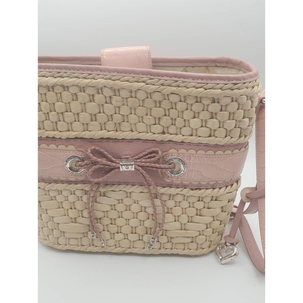Brighton Purse Straw Handbag Pink Leather Trim  Floral Woven Basket Read - Picture 2 of 15
